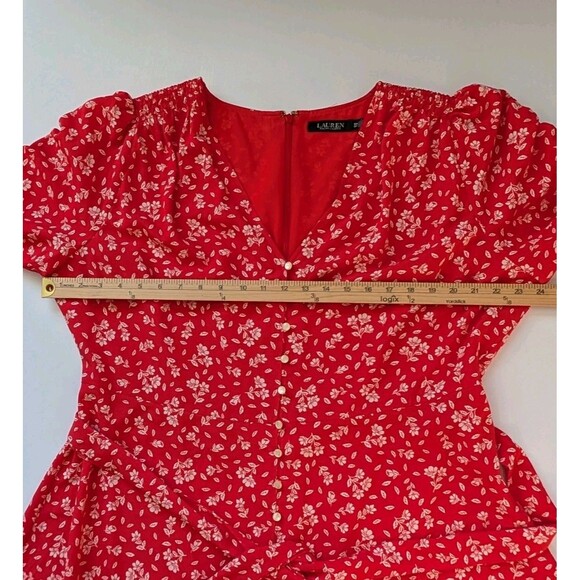 Lauren Ralph Lauren Red Floral Midi Dress Button Front Size 16W - Picture 8 of 11